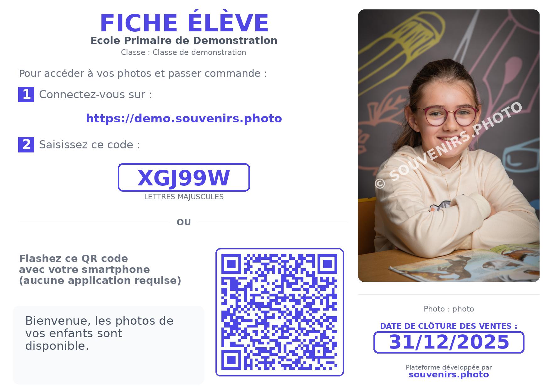 Exemple de carte d'accès élève